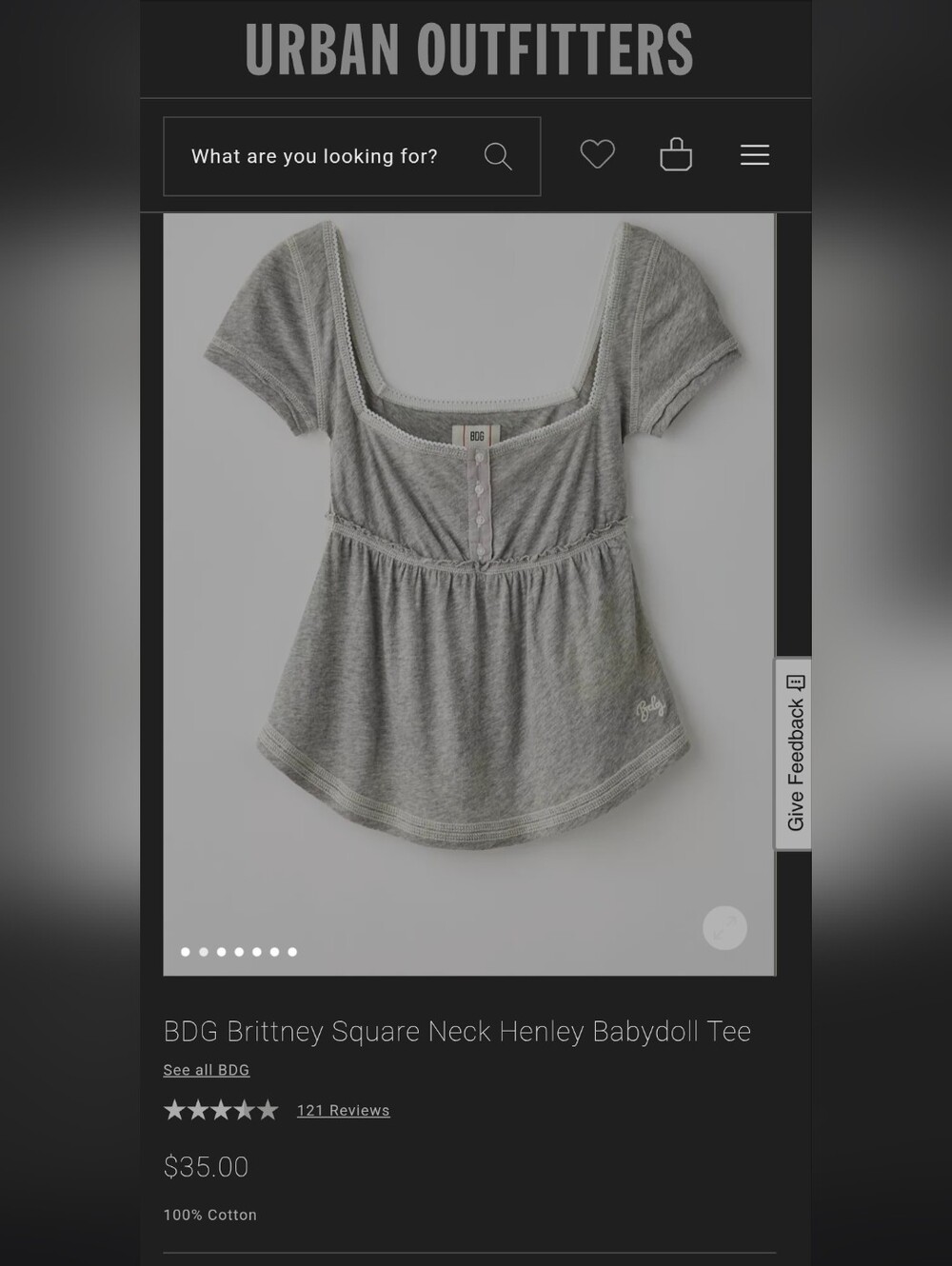 BDG Brittney Gray Square-Neck Babydoll Tee-NEW